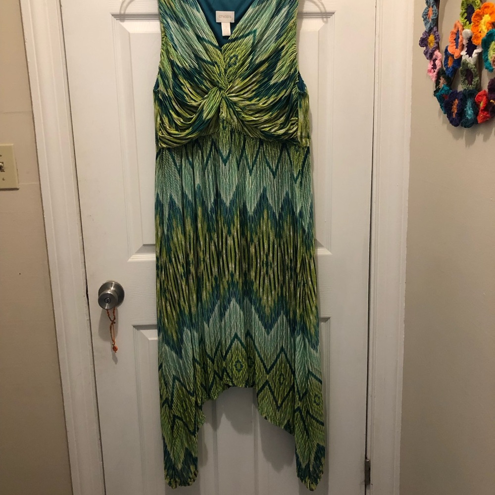 Chico's Green Blue Patterned Midi Dress